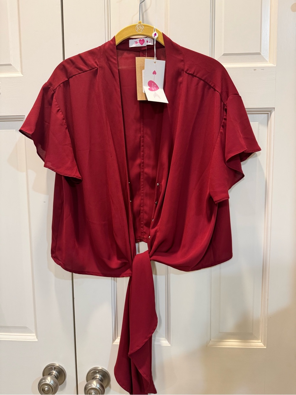 Buddy Love Women’s Tie-Front Flutter Sleeve Top - Red